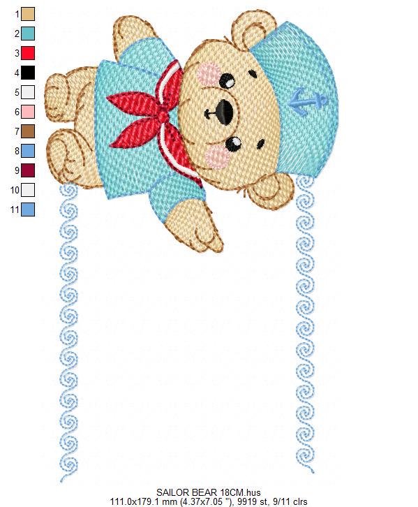 Sailor Teddy Bear embroidery designs - Baby boy Nautical Bear machine embroidery pattern - Bear with boat frame file - Instant download pes