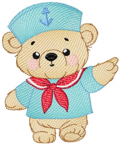 Sailor Teddy Bear embroidery designs - Baby boy Nautical Bear machine embroidery pattern - Bear with boat frame file - Instant download pes