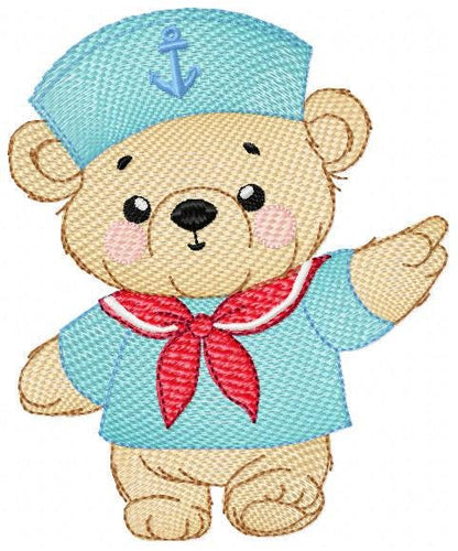 Sailor Teddy Bear embroidery designs - Baby boy Nautical Bear machine embroidery pattern - Bear with boat frame file - Instant download pes