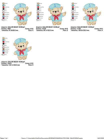 Sailor Teddy Bear embroidery designs - Baby boy Nautical Bear machine embroidery pattern - Bear with boat frame file - Instant download pes