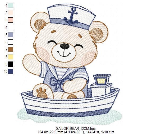 Nautical Teddy Bear embroidery designs - Baby boy Sailor bear machine embroidery pattern - Ocean Boat file - Instant download pes jes dst
