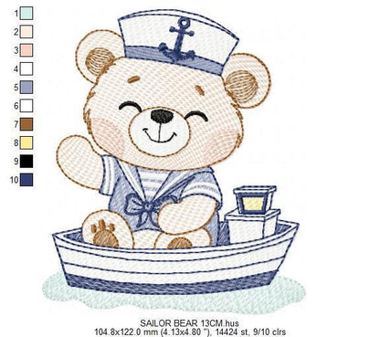 Nautical Teddy Bear embroidery designs - Baby boy Sailor bear machine embroidery pattern - Ocean Boat file - Instant download pes jes dst