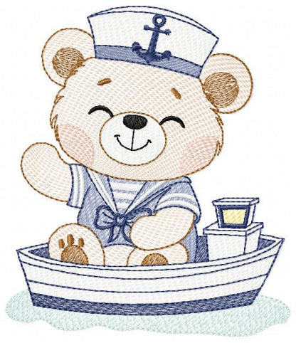 Nautical Teddy Bear embroidery designs - Baby boy Sailor bear machine embroidery pattern - Ocean Boat file - Instant download pes jes dst