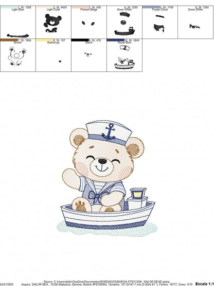 Nautical Teddy Bear embroidery designs - Baby boy Sailor bear machine embroidery pattern - Ocean Boat file - Instant download pes jes dst