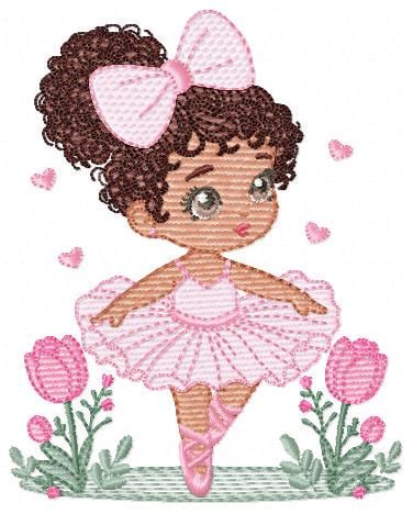 Ballerina embroidery designs - Ballet dancer with curly black hair machine embroidery pattern - Long Curly Hair Girl - Instant download pes