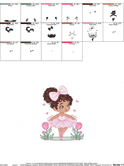 Ballerina embroidery designs - Ballet dancer with curly black hair machine embroidery pattern - Long Curly Hair Girl - Instant download pes