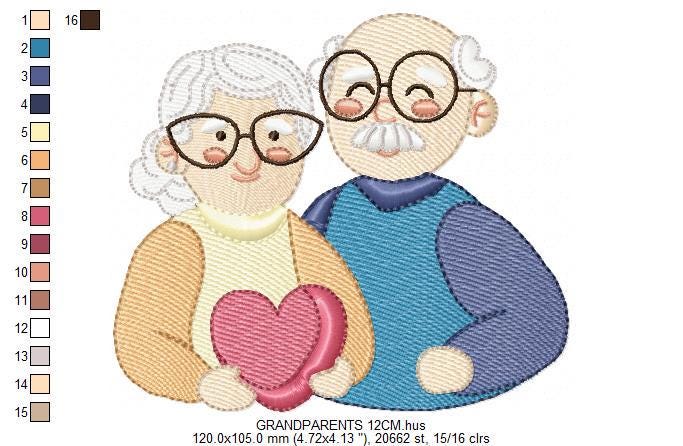 Grandparents embroidery designs - Love Old Couple Family machine embroidery pattern - Grandma and Grandpa - Instant download pes jef dst vp3