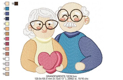 Grandparents embroidery designs - Love Old Couple Family machine embroidery pattern - Grandma and Grandpa - Instant download pes jef dst vp3