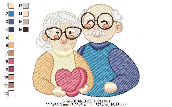 Grandparents embroidery designs - Love Old Couple Family machine embroidery pattern - Grandma and Grandpa - Instant download pes jef dst vp3