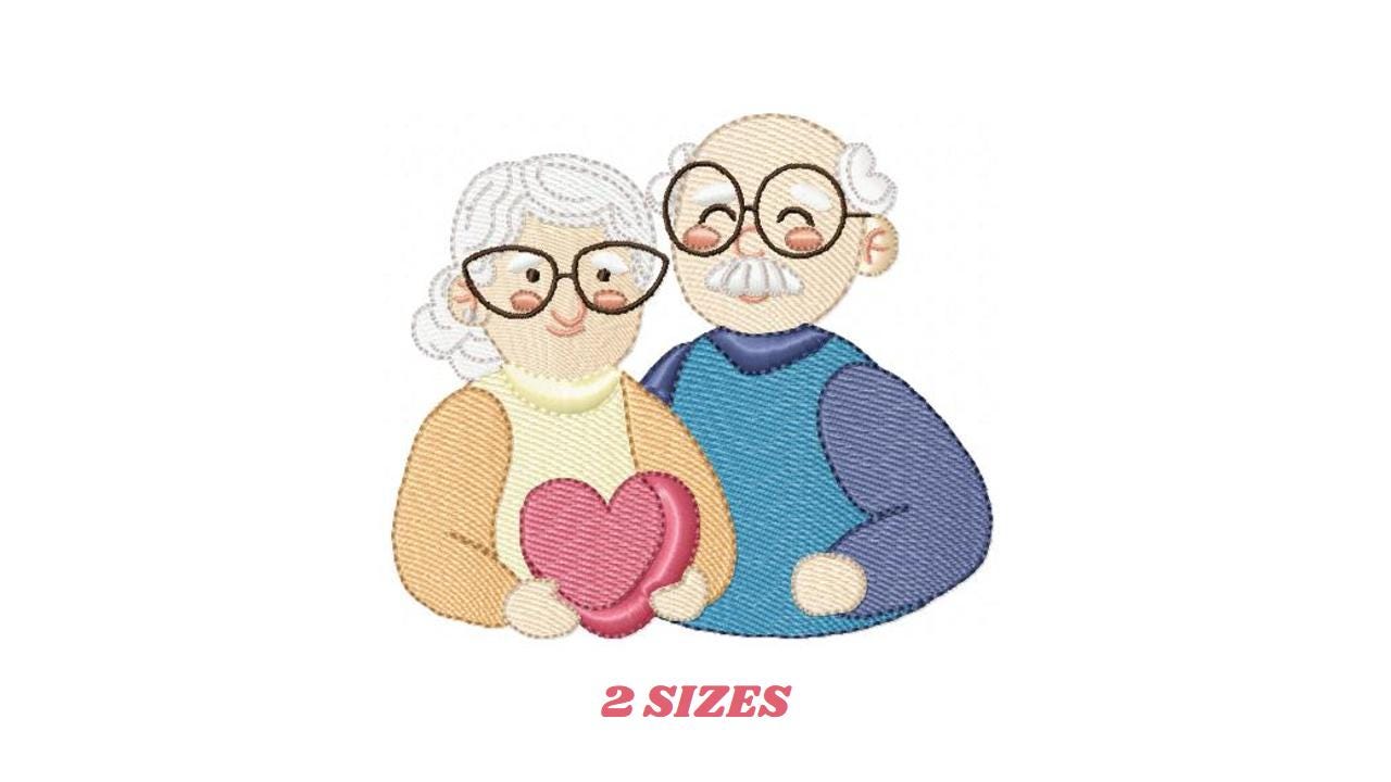 Grandparents embroidery designs - Love Old Couple Family machine embroidery pattern - Grandma and Grandpa - Instant download pes jef dst vp3