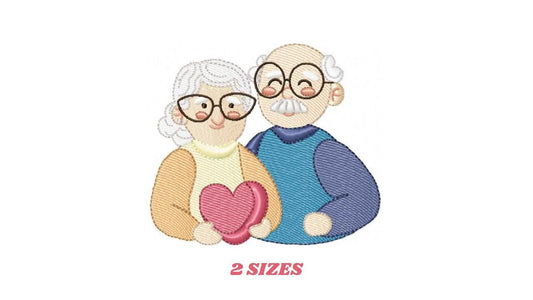 Grandparents embroidery designs - Love Old Couple Family machine embroidery pattern - Grandma and Grandpa - Instant download pes jef dst vp3