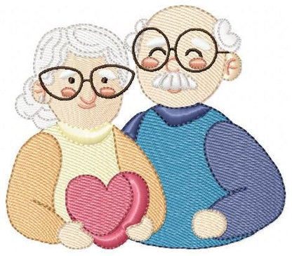 Grandparents embroidery designs - Love Old Couple Family machine embroidery pattern - Grandma and Grandpa - Instant download pes jef dst vp3