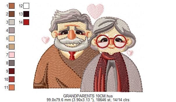 Grandparents embroidery designs - Love Old Couple Family machine embroidery pattern - Grandma and Grandpa - Instant download pes jef dst vp3