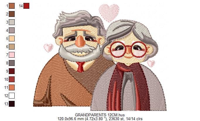 Grandparents embroidery designs - Love Old Couple Family machine embroidery pattern - Grandma and Grandpa - Instant download pes jef dst vp3