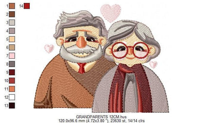 Grandparents embroidery designs - Love Old Couple Family machine embroidery pattern - Grandma and Grandpa - Instant download pes jef dst vp3