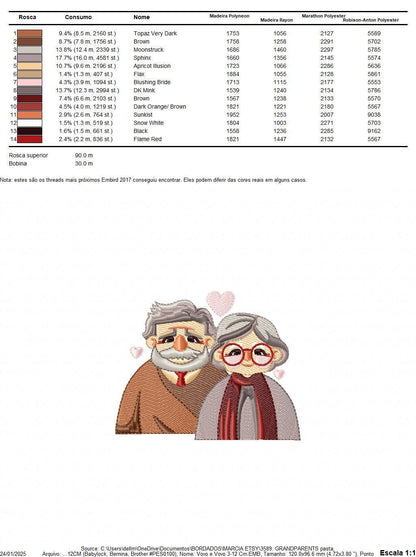 Grandparents embroidery designs - Love Old Couple Family machine embroidery pattern - Grandma and Grandpa - Instant download pes jef dst vp3