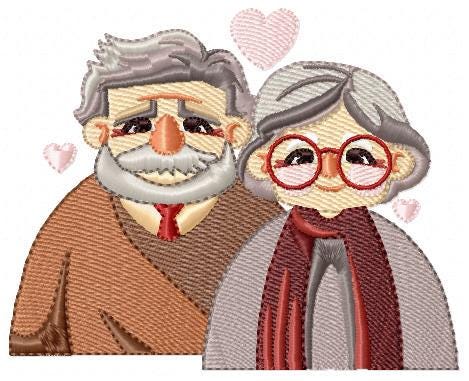 Grandparents embroidery designs - Love Old Couple Family machine embroidery pattern - Grandma and Grandpa - Instant download pes jef dst vp3