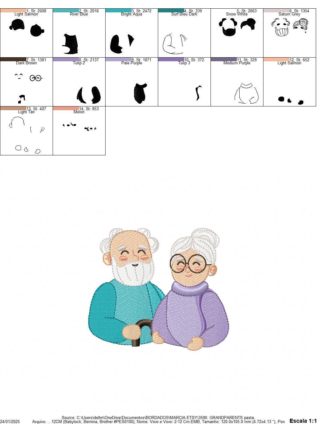Grandparents embroidery designs - Love Old Couple Family machine embroidery pattern - Grandma and Grandpa - Instant download pes jef dst vp3