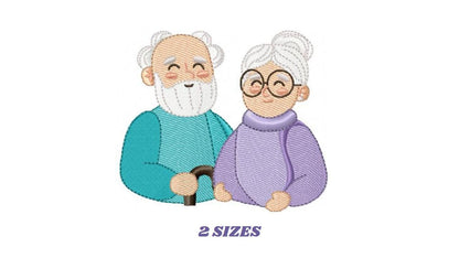 Grandparents embroidery designs - Love Old Couple Family machine embroidery pattern - Grandma and Grandpa - Instant download pes jef dst vp3