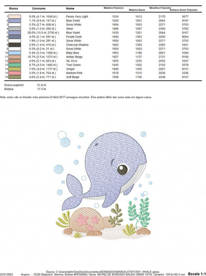 Whale embroidery designs - Fish Ocean Sea machine pattern - Whale stars shells algae bubbles - Instant digital download pes jef dst hus vp3