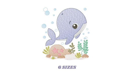 Whale embroidery designs - Fish Ocean Sea machine pattern - Whale stars shells algae bubbles - Instant digital download pes jef dst hus vp3