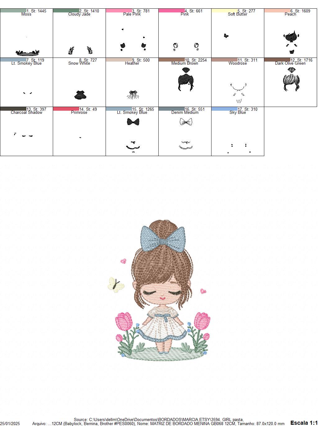 Girl embroidery designs - Baby girl with lace and flowers machine embroidery pattern - Girl with long hair - Instant download pes jef dst
