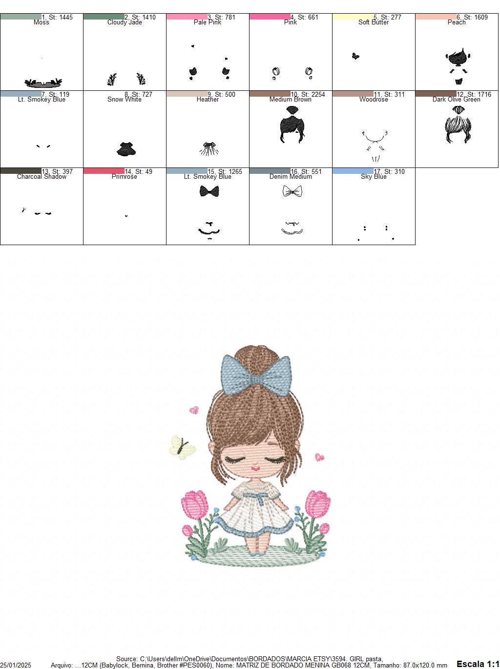 Girl embroidery designs - Baby girl with lace and flowers machine embroidery pattern - Girl with long hair - Instant download pes jef dst