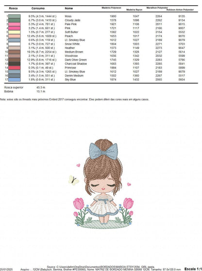 Girl embroidery designs - Baby girl with lace and flowers machine embroidery pattern - Girl with long hair - Instant download pes jef dst