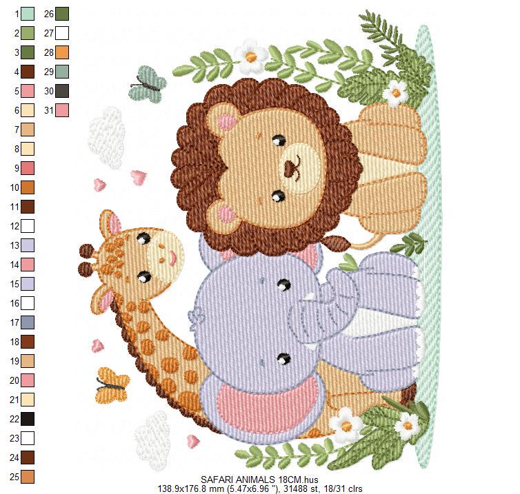 Safari Wild Animal embroidery designs - Giraffe Elephant Lion machine embroidery pattern - Baby boy girl file - Instant digital download pes