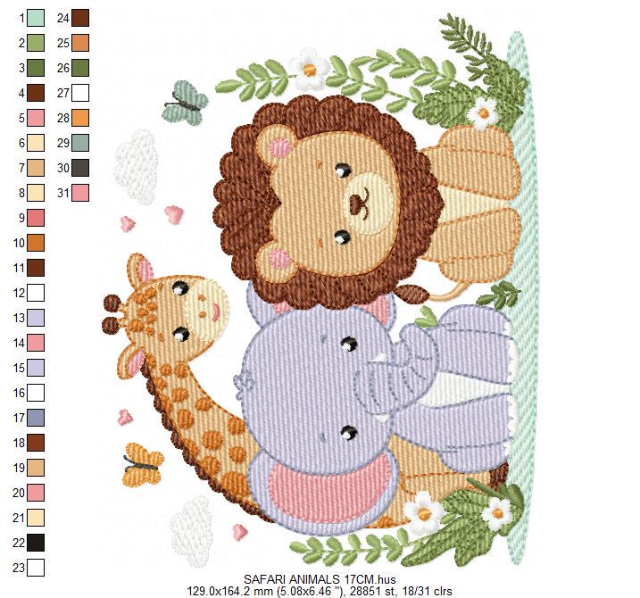 Safari Wild Animal embroidery designs - Giraffe Elephant Lion machine embroidery pattern - Baby boy girl file - Instant digital download pes