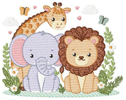 Safari Wild Animal embroidery designs - Giraffe Elephant Lion machine embroidery pattern - Baby boy girl file - Instant digital download pes