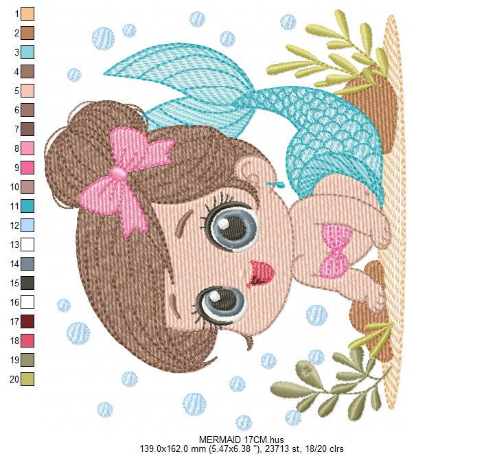 Mermaid embroidery designs - Sea Princess machine embroidery pattern - Baby girl Mermaid Ocean - Instant download pes jef hus dst vp3 xxx