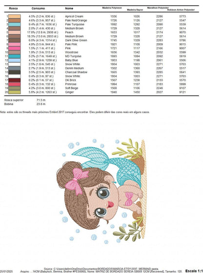 Mermaid embroidery designs - Sea Princess machine embroidery pattern - Baby girl Mermaid Ocean - Instant download pes jef hus dst vp3 xxx