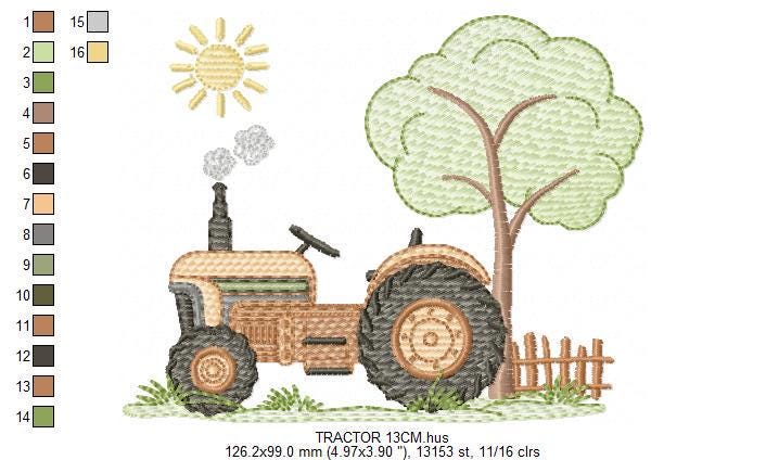 Farm Tractor embroidery designs - Truck with sun and tree machine embroidery pattern - Baby boy file - Instant digital download pes jef dst