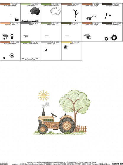 Farm Tractor embroidery designs - Truck with sun and tree machine embroidery pattern - Baby boy file - Instant digital download pes jef dst
