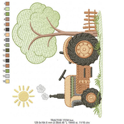 Farm Tractor embroidery designs - Truck with sun and tree machine embroidery pattern - Baby boy file - Instant digital download pes jef dst