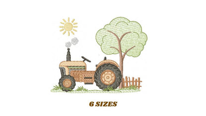 Farm Tractor embroidery designs - Truck with sun and tree machine embroidery pattern - Baby boy file - Instant digital download pes jef dst