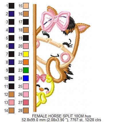 Peek a boo Female Horse split embroidery design - Farm Animal Mare machine embroidery pattern - Horse with chick applique - Instant download