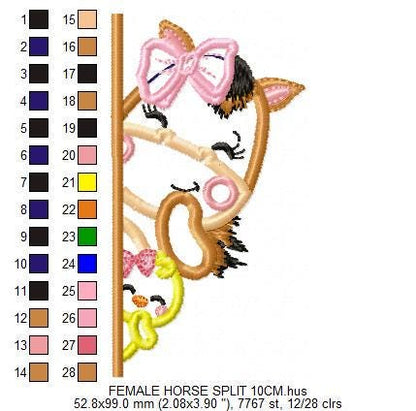 Peek a boo Female Horse split embroidery design - Farm Animal Mare machine embroidery pattern - Horse with chick applique - Instant download