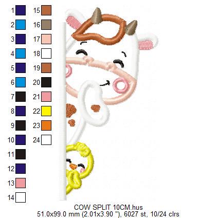 Peek a boo Cow split embroidery design - Farm Ranch Animal machine embroidery pattern - Cow with chick applique design - Instant download
