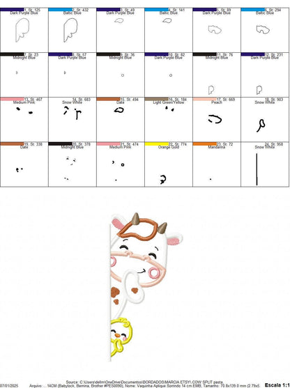 Peek a boo Cow split embroidery design - Farm Ranch Animal machine embroidery pattern - Cow with chick applique design - Instant download