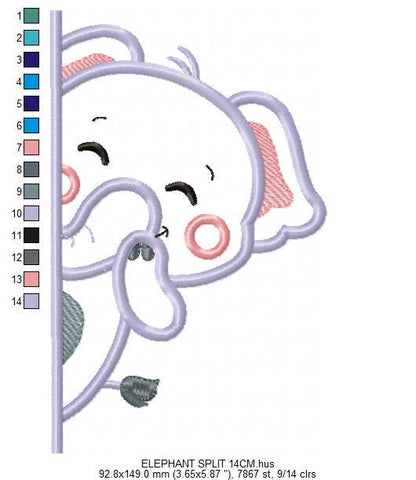 Peek a boo Elephant split embroidery designs - Safari Animal machine embroidery pattern - Baby boy file Elephant applique - Instant download