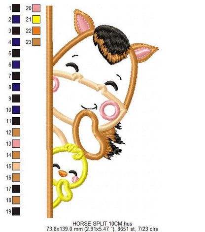 Peek a boo Horse slit embroidery design - Horse machine embroidery pattern - Horse with little chick applique design - Instant download pes