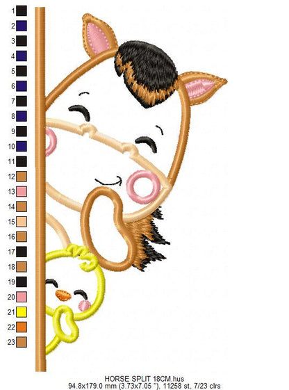 Peek a boo Horse slit embroidery design - Horse machine embroidery pattern - Horse with little chick applique design - Instant download pes