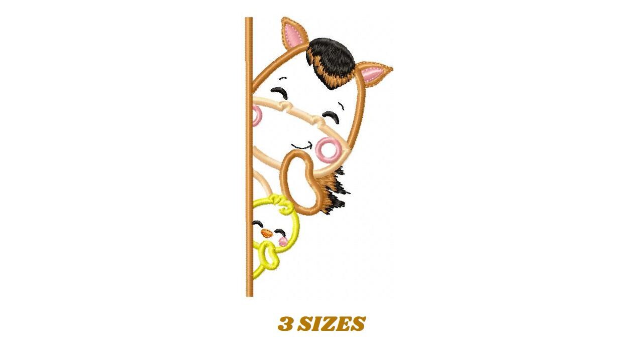 Peek a boo Horse slit embroidery design - Horse machine embroidery pattern - Horse with little chick applique design - Instant download pes