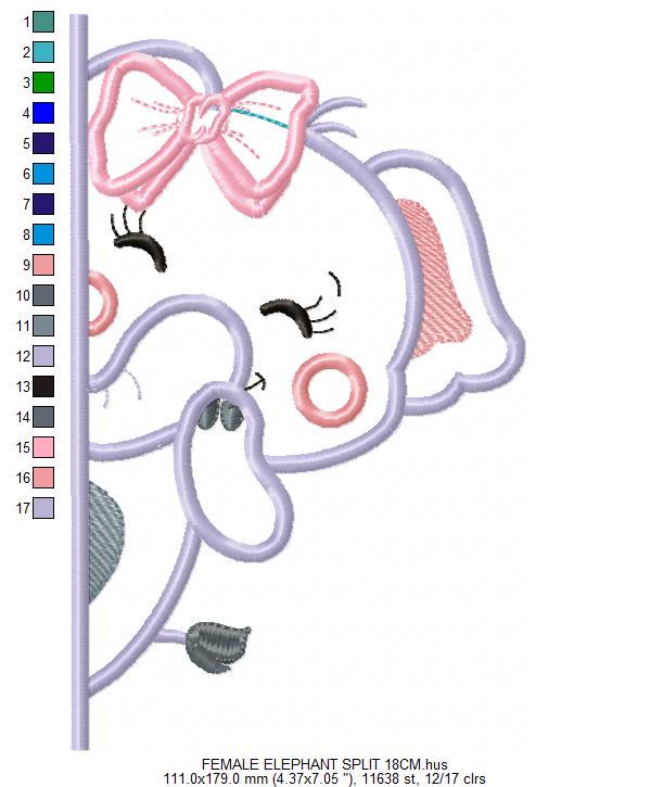 Peek a boo Female Elephant split embroidery designs - Safari Wild Animal machine embroidery pattern - Elephant applique - Instant download