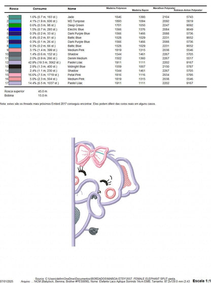 Peek a boo Female Elephant split embroidery designs - Safari Wild Animal machine embroidery pattern - Elephant applique - Instant download