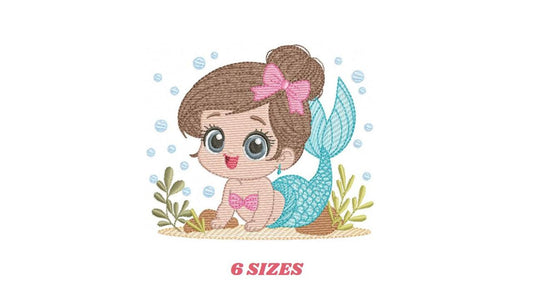 Mermaid embroidery designs - Sea Princess machine embroidery pattern - Baby girl Mermaid Ocean - Instant download pes jef hus dst vp3 xxx
