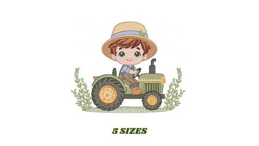 Boy with tractor embroidery designs - Baby Boy Farmer machine embroidery pattern - Tractor Child file - Instant download pes jef dst hus vp3