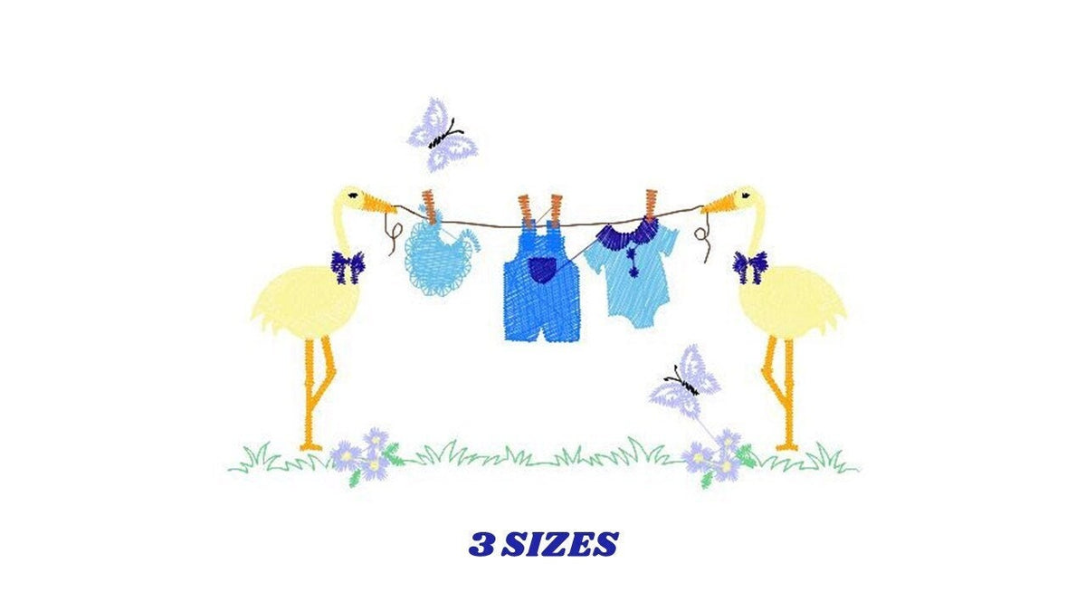 Stork embroidery design - Stork with baby embroidery design machine embroidery pattern - newborn embroidery file - Baby shower gift design